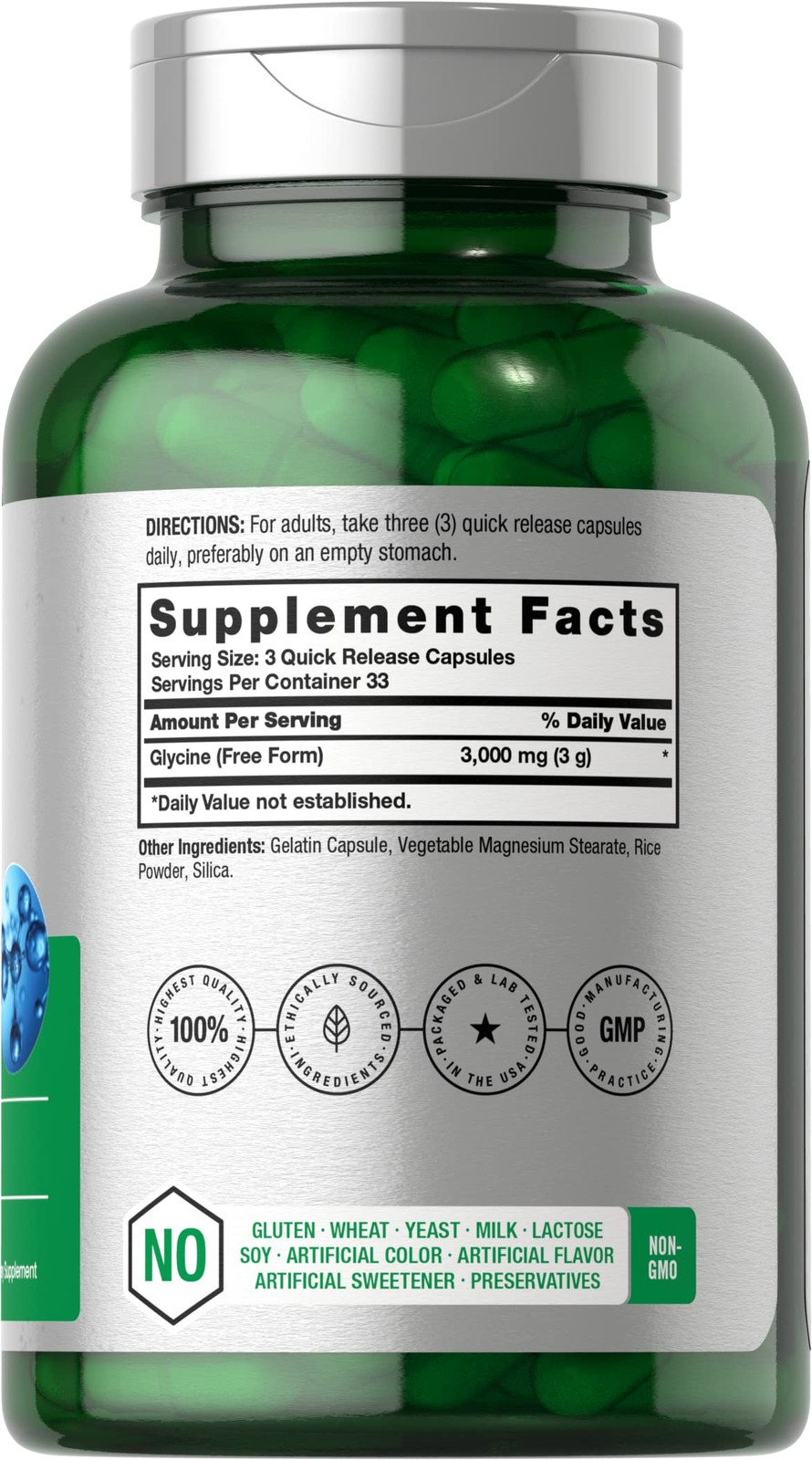 Horbäach Glycine 3000mg Supplement | 100 Powder Capsules 100 Count (Pack of 1)