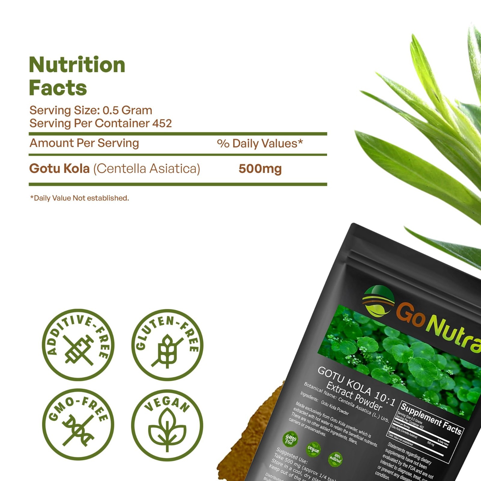 Gotu Kola Extract 10:1 Powder – 8 oz Centella Asiatica | Gotu Kola Powder NonGmo