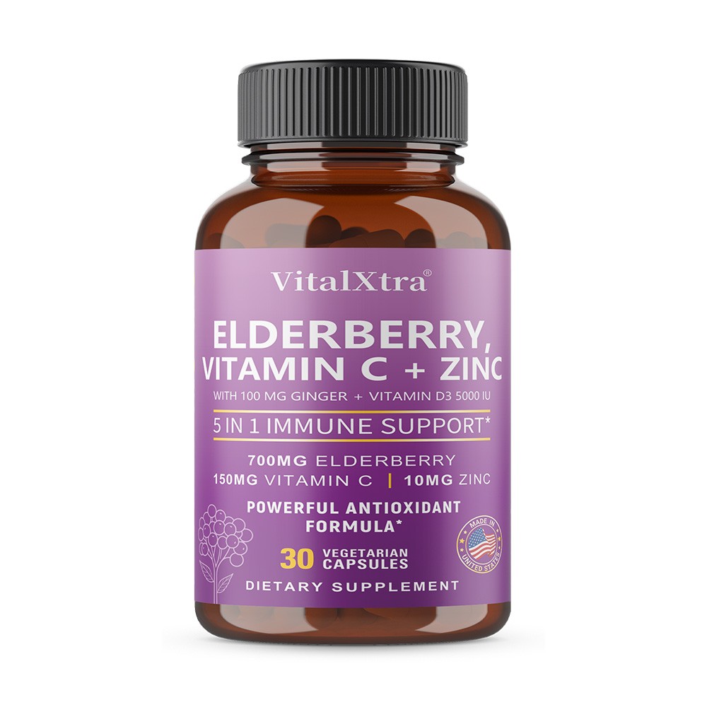 700mg Elderberry+Vitamin C,Zinc,VitaminD3 & Ginger & Immune Support 30~120 Caps