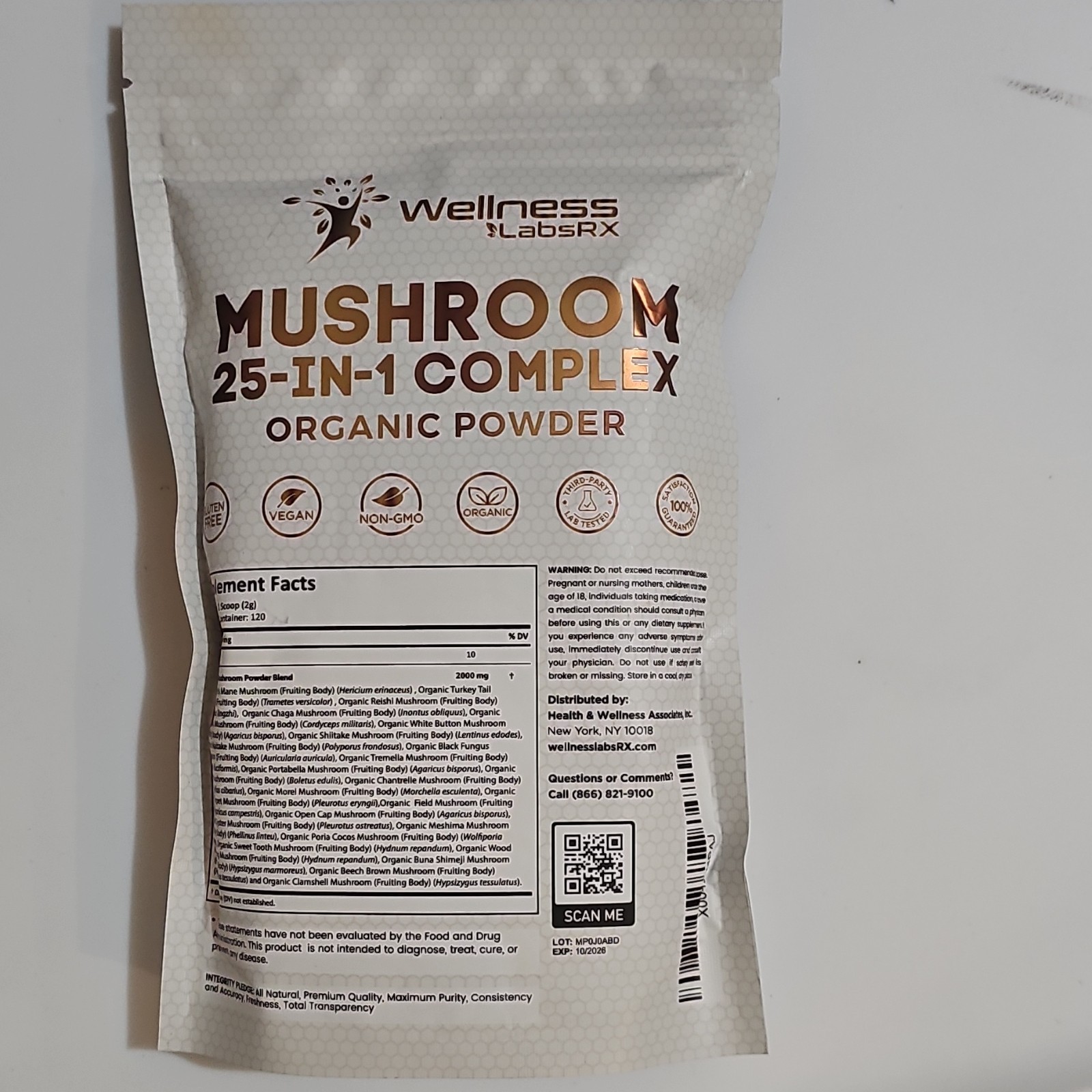 Wellness LabsRx Mushroom 25-in-1 Organic Powder, 120 Servings 8.5oz