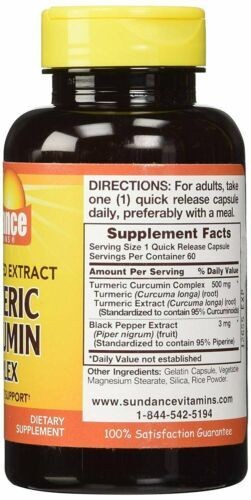 Sundance Vitamins Turmeric Curcumin Complex Dietary Supplement Capsules 60 Ct