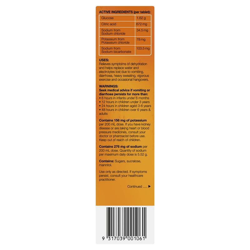 2 x Hydralyte Effervescent Electrolyte Orange Flavour For Dehydration 20 Tablets