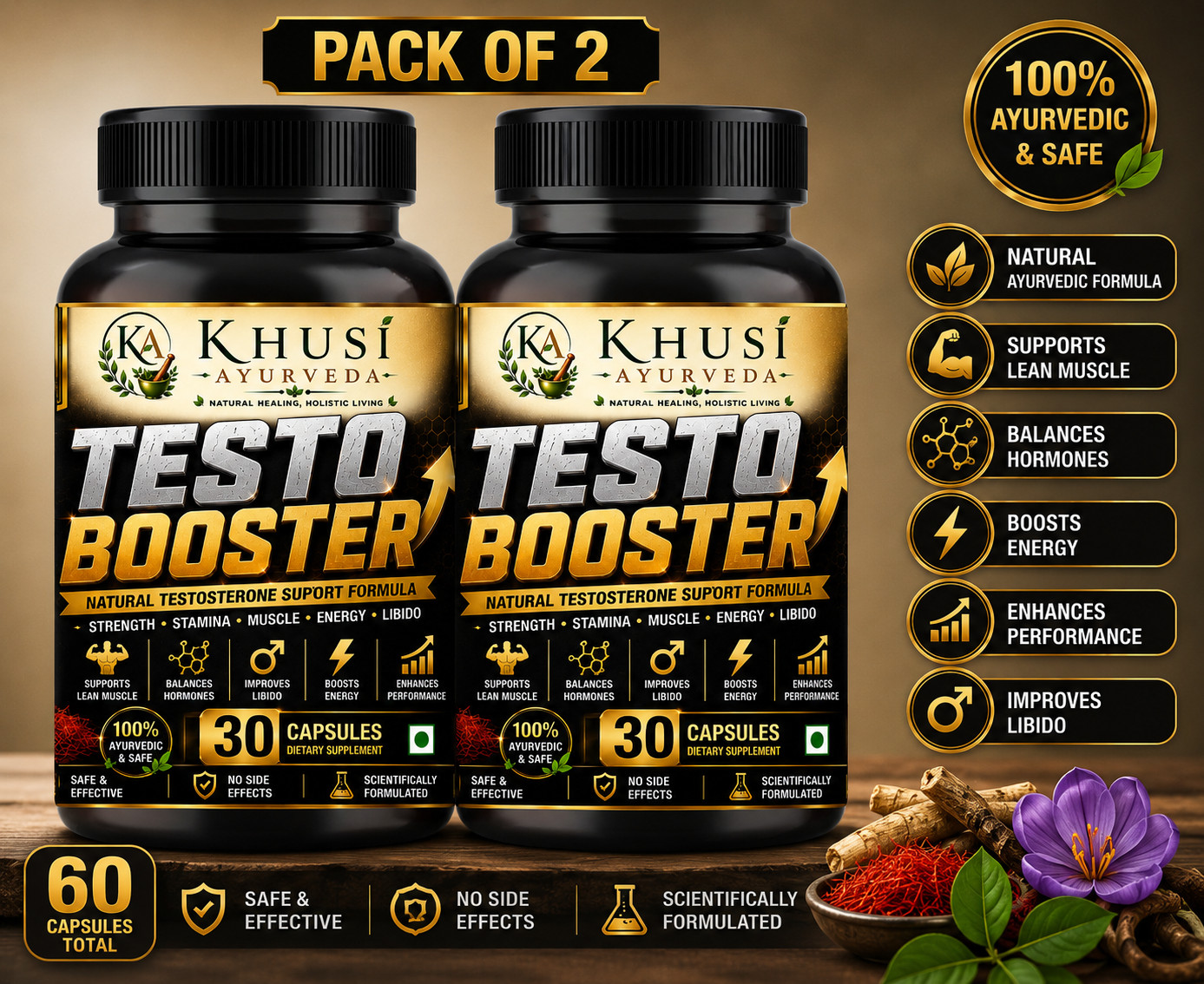 Testo Booster Herbal Capsules for Men Energy & Vitality Support 30 Capsules