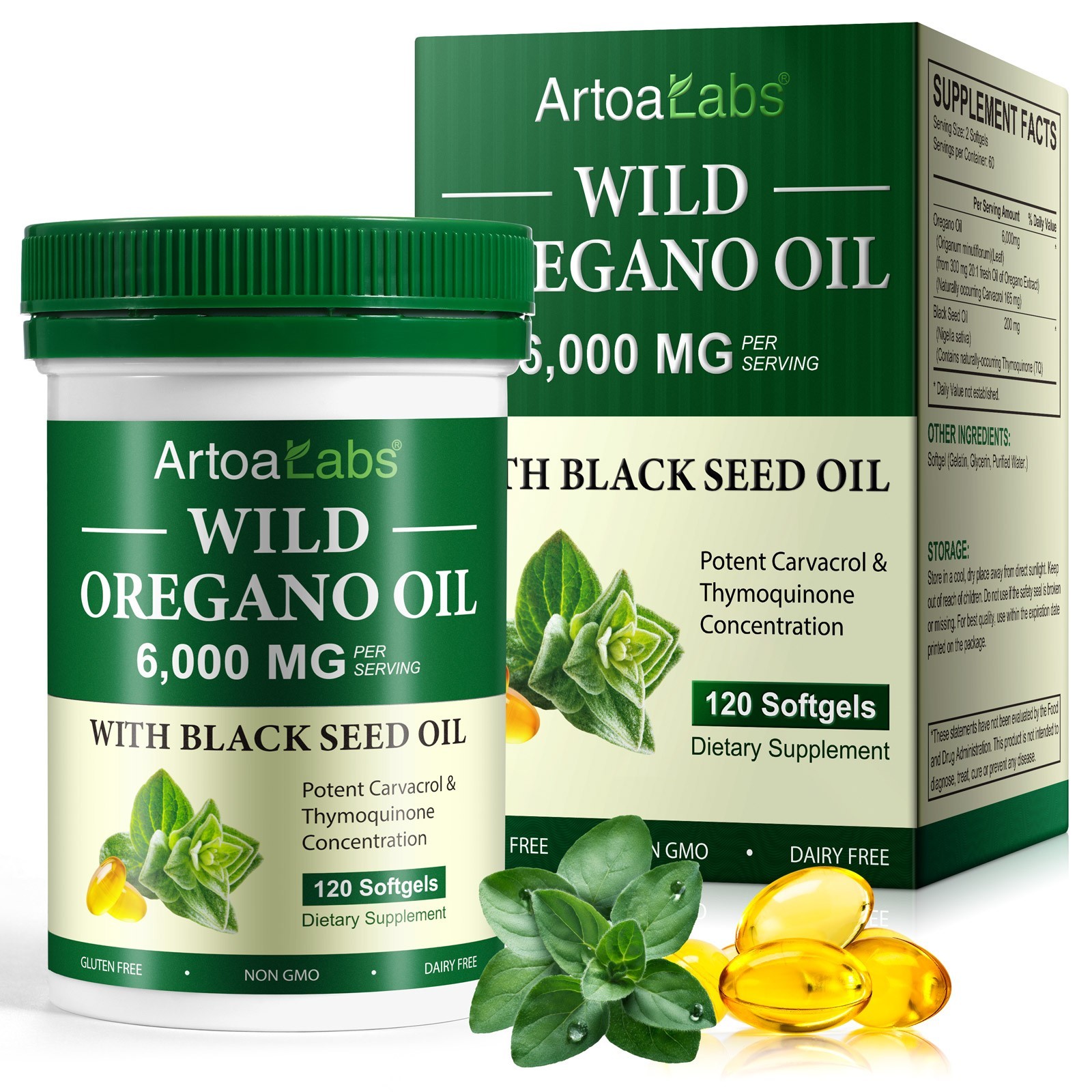 ArtoaLabs Wild Oregano Oil Softgels with Black Seed Oil – Digestive Health