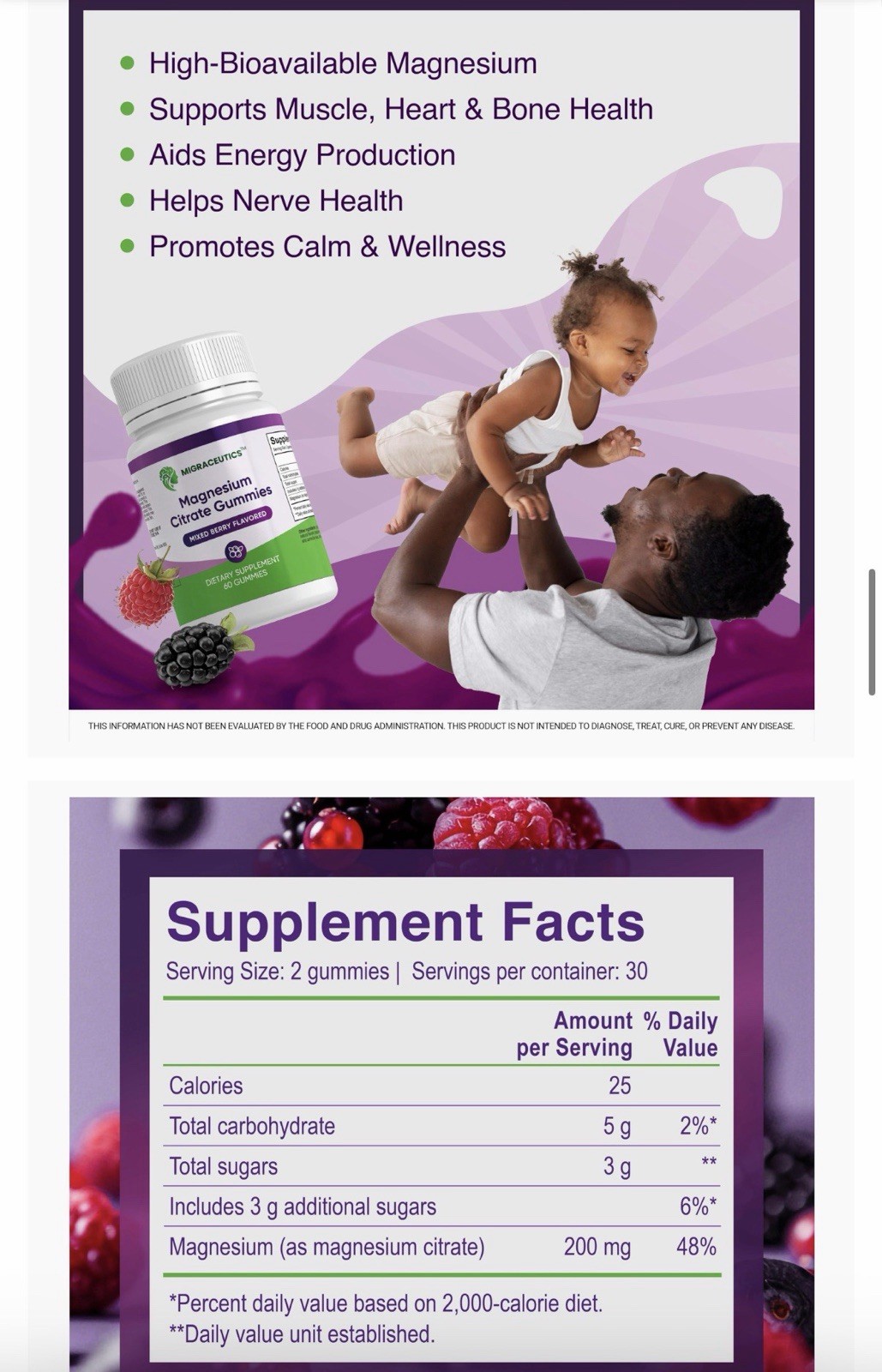 Migraceutics Magnesium Citrate Gummies 200mg Mixed Berry Gluten-Free 60ct