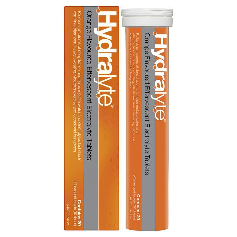 2 x Hydralyte Effervescent Electrolyte Orange Flavour For Dehydration 20 Tablets