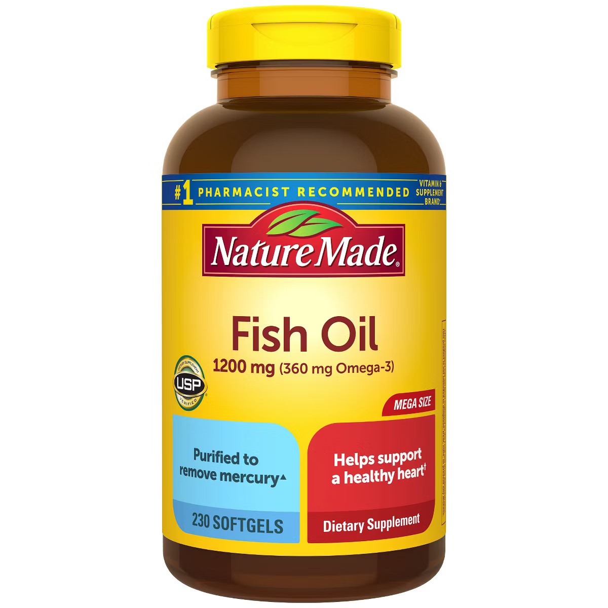 Nature Made Fish Oil 1200mg, 360mg Omega 3 – 200 Softgels ~ EXPIRE: 03/2028