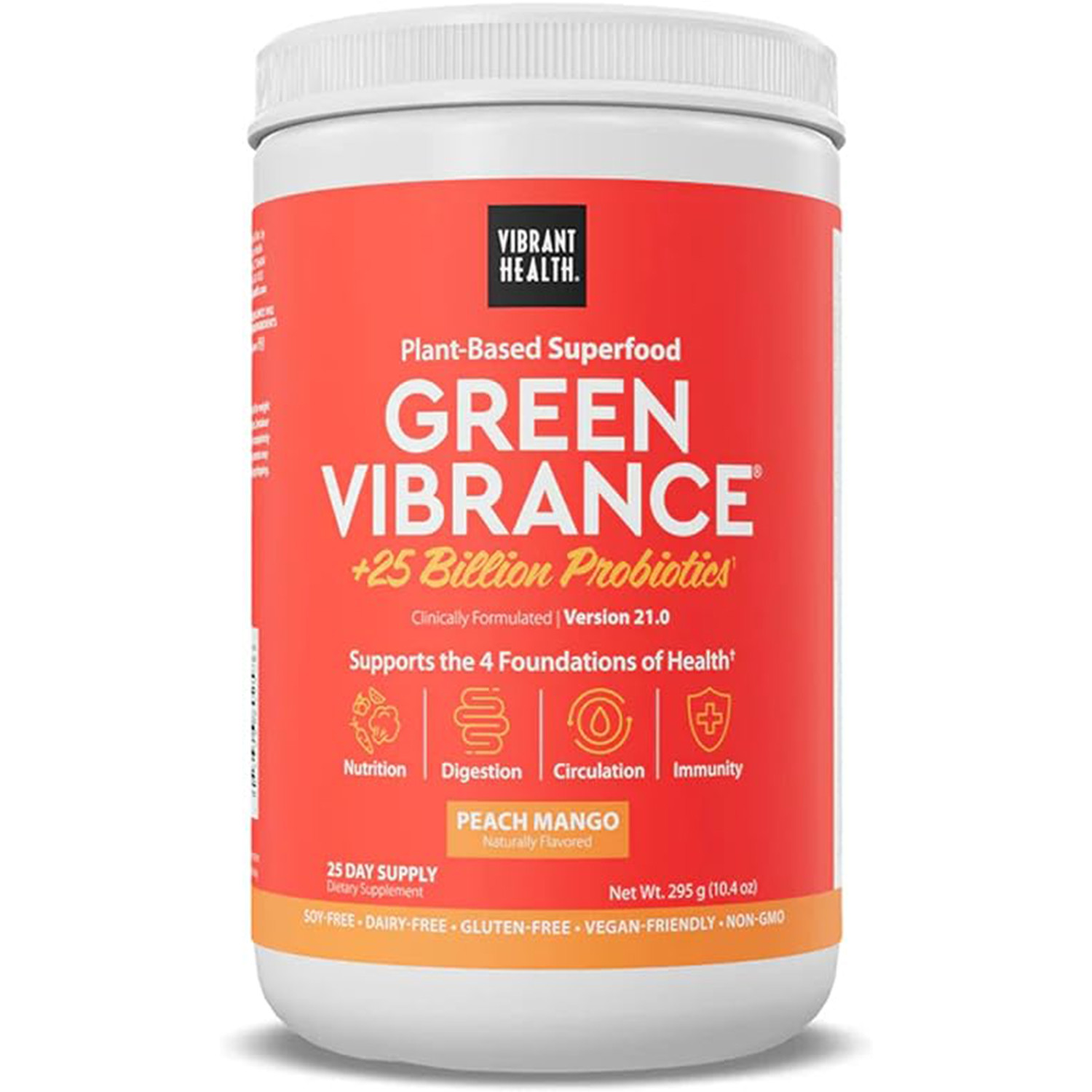 Vibrant Health, Green Vibrance, Peach Mango, 10.4 Ounces