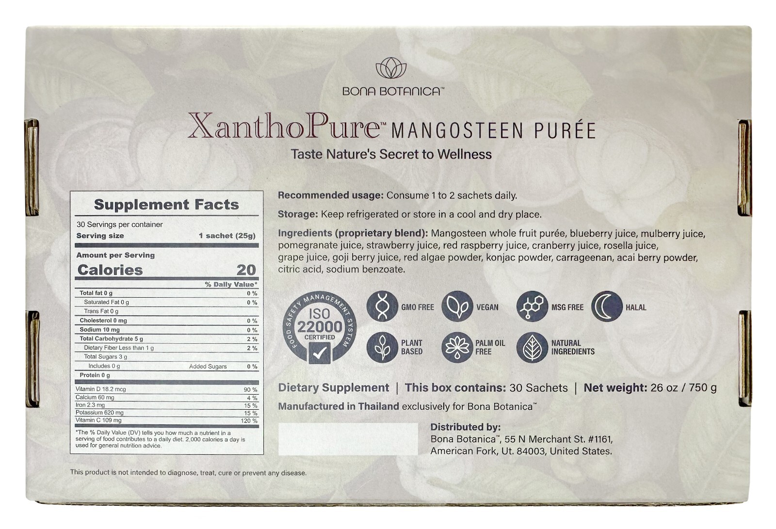 Bona Botanica XanthoPure Mangosteen Puree Jelly 30 satchets 26 oz / 750 g