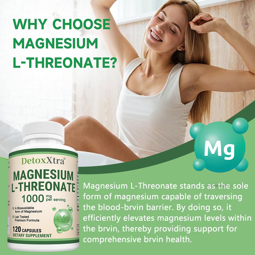 1000mg Magnesium L-Threonate Capsules, Boost Focus, Calm Mood 120 Vegan Caps