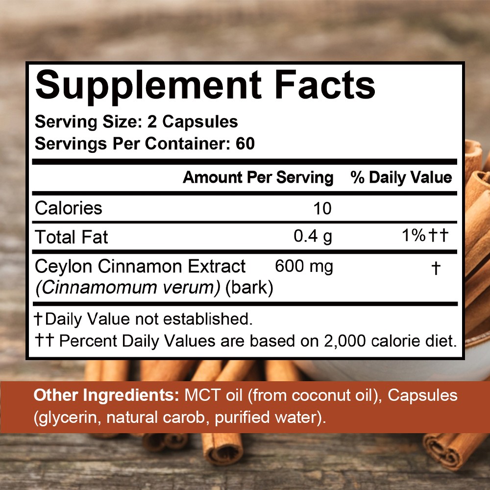 Mshuheene Ceylon Cinnamon Supplement Non GMO Gluten Free 120 Liquid Softgels
