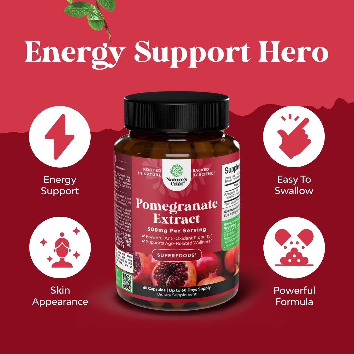 Natures Craft Pomegranate Extract Capsules – 500mg Antioxidant Support