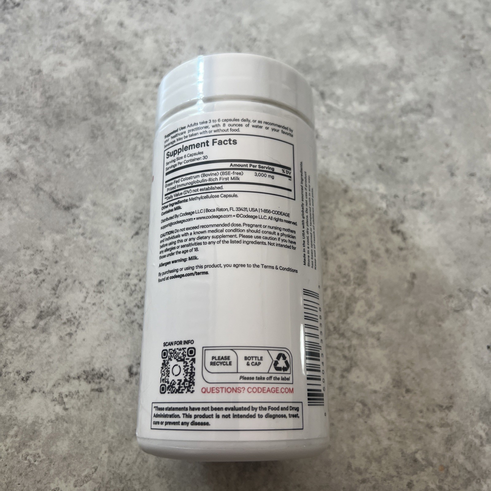 Immuno Colostrum, 180 Capsules (500 mg per Capsule) EXP 08/28/2027