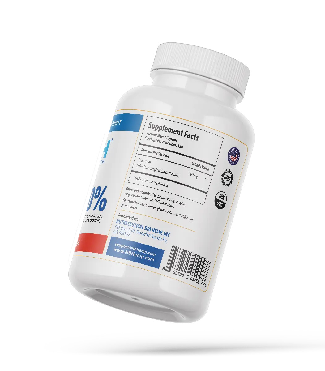 Bovine Colostrum 30% IgG 120 Capsules Grass Fed Immune Support Non GMO USA