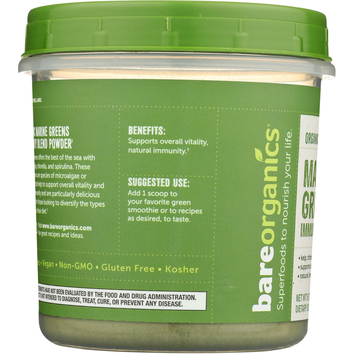 Organic Marine Greens Immunity Blend Powder By Bareorganics 8 Oz 1 Pack