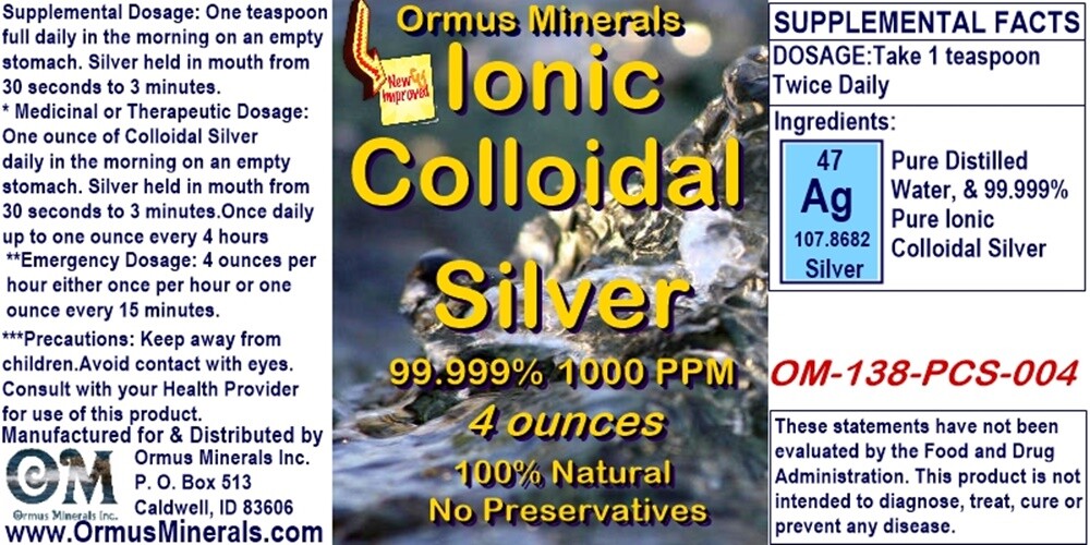 FREE SHIPPING!!! COLLOIDAL SILVER 1000 PPM 4 OZ.- IMMUNE SUPPORT WITH DROPPER