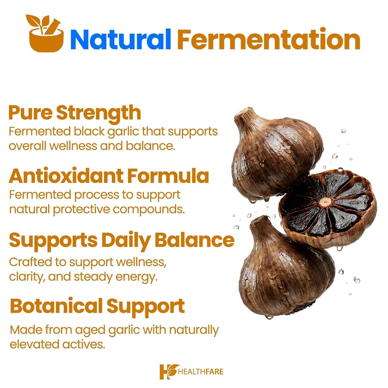 Healthfare Aged Black Garlic Supplement 90 Vegan Capsules Antioxidant