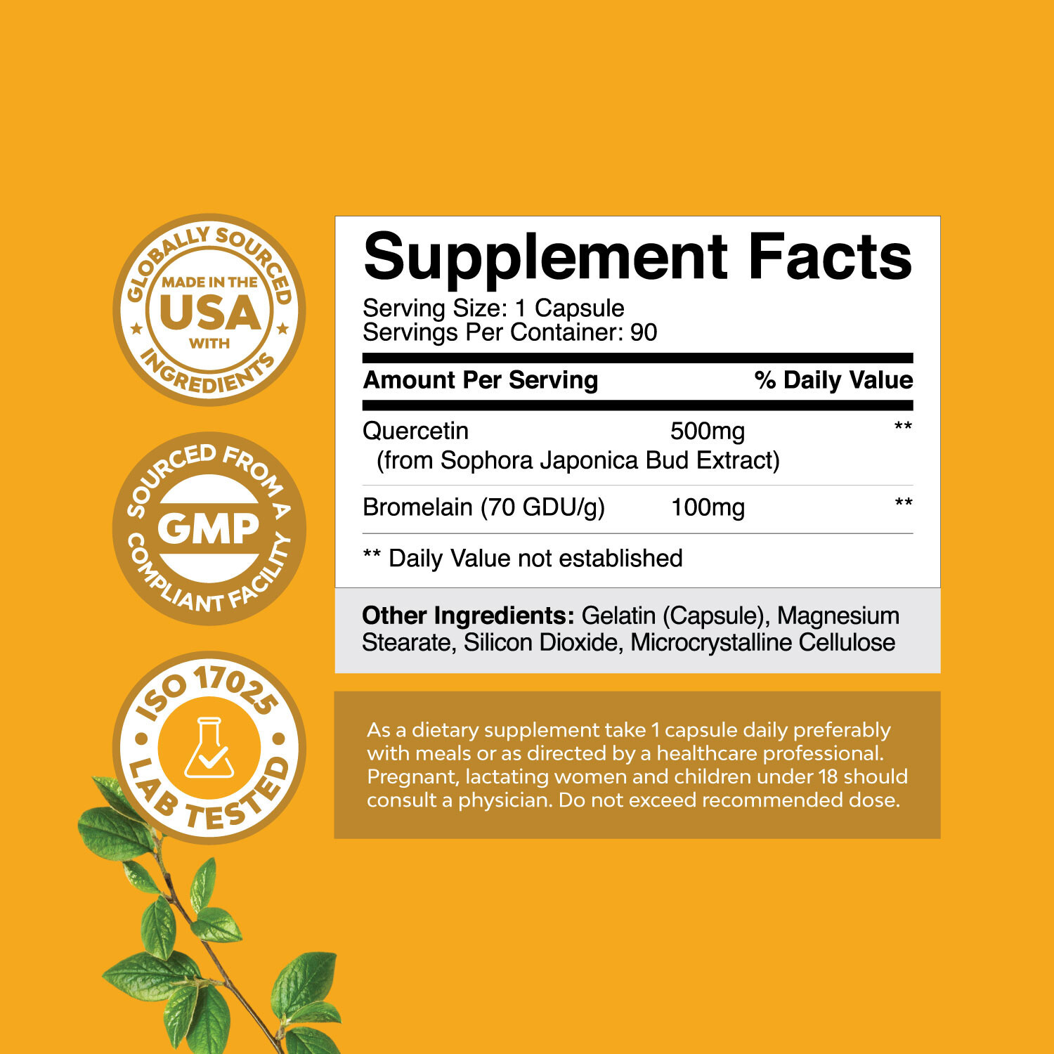 Immune Support Quercetin with Bromelain Supplement Antioxidant Joint Lung Health