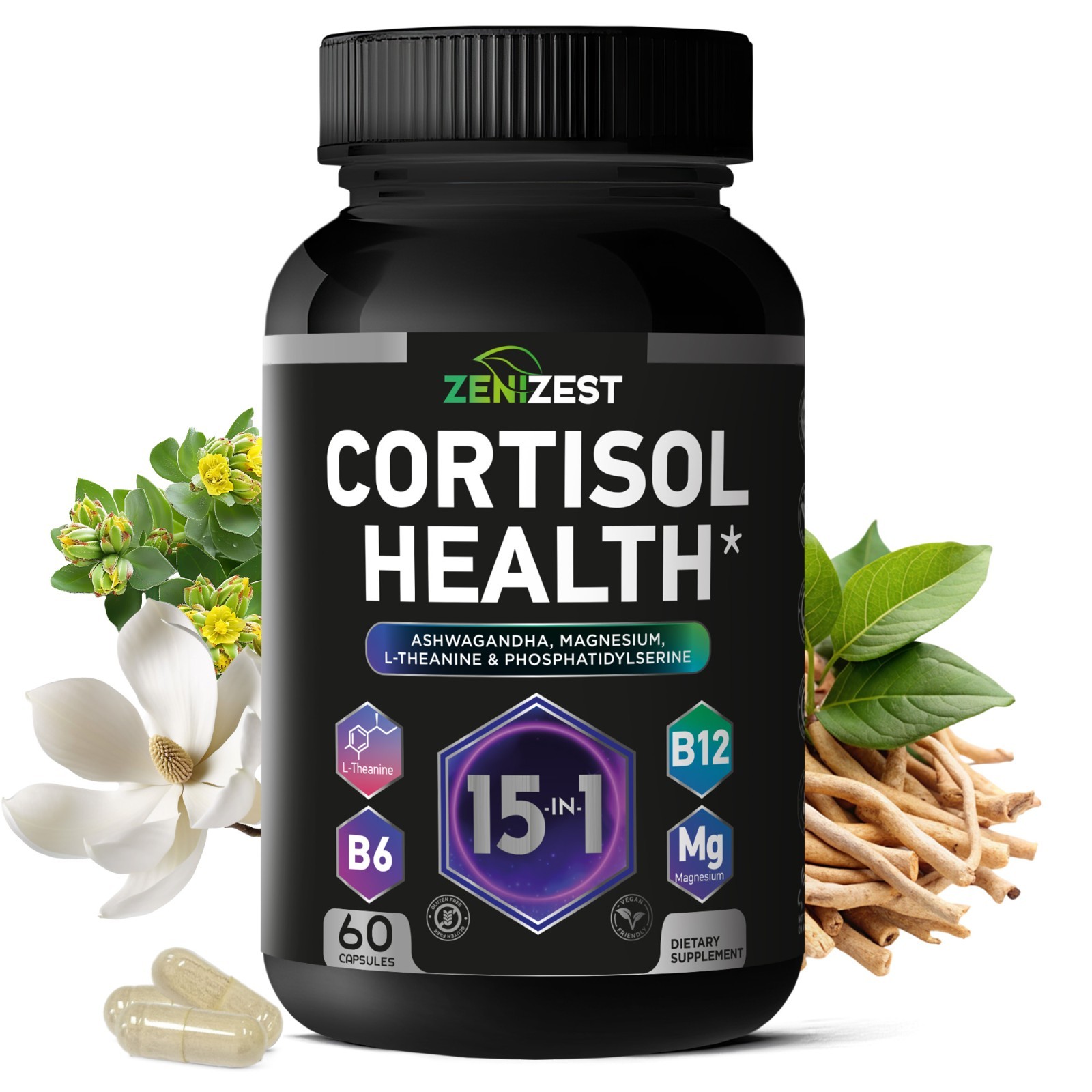 ZeniZest Cortisol Detox Supplement for Women Men – Control & Lower High Cortisol