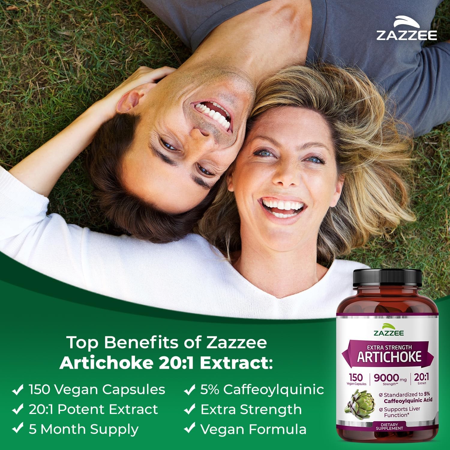 Zazzee Extra Strength Artichoke 20:1 Extract, 5% 150 Count (Pack of 1)