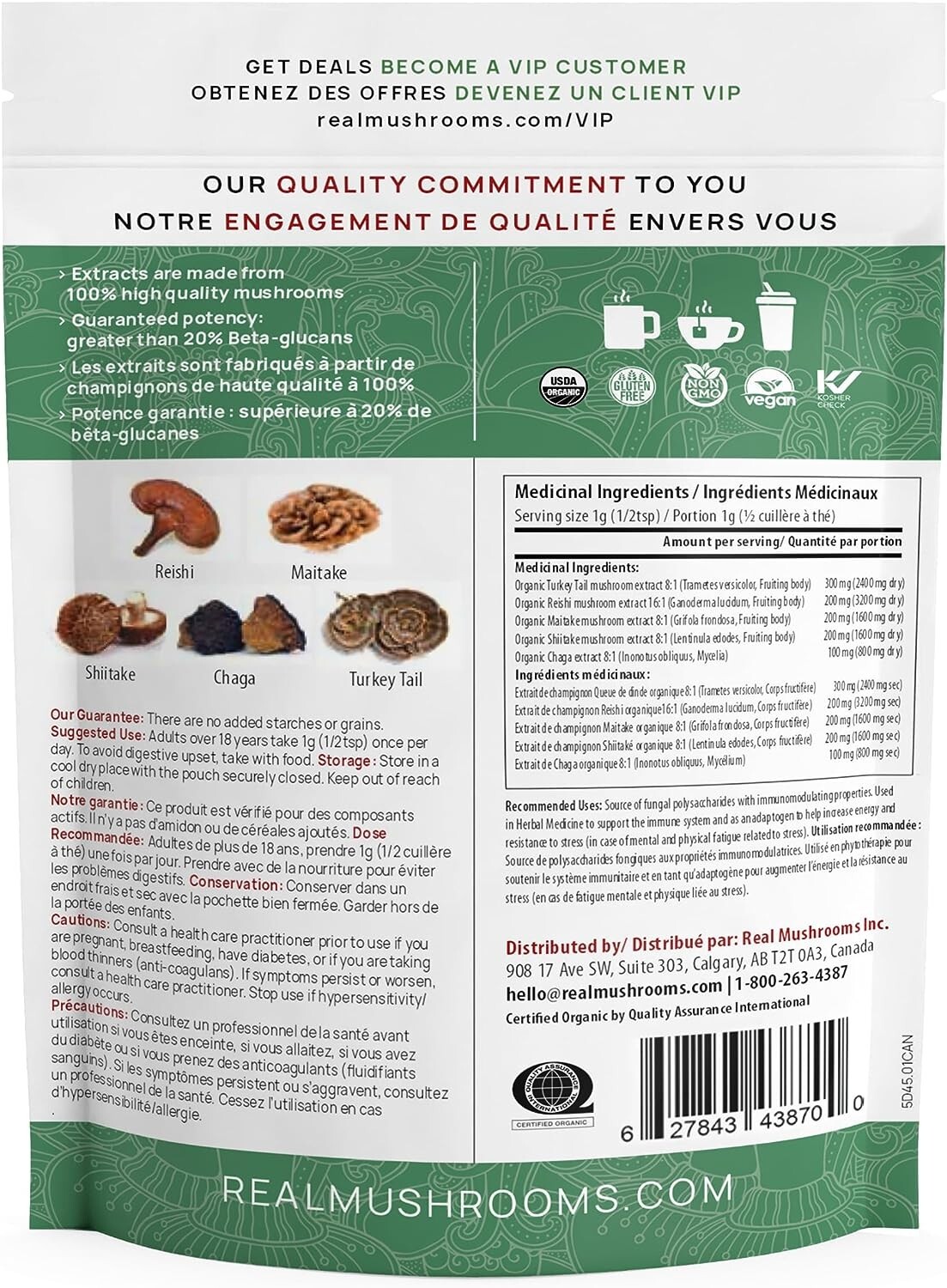 Real Mushrooms Organic 5 Defenders Mushroom Blend Immune Strength Powder 45g NEW