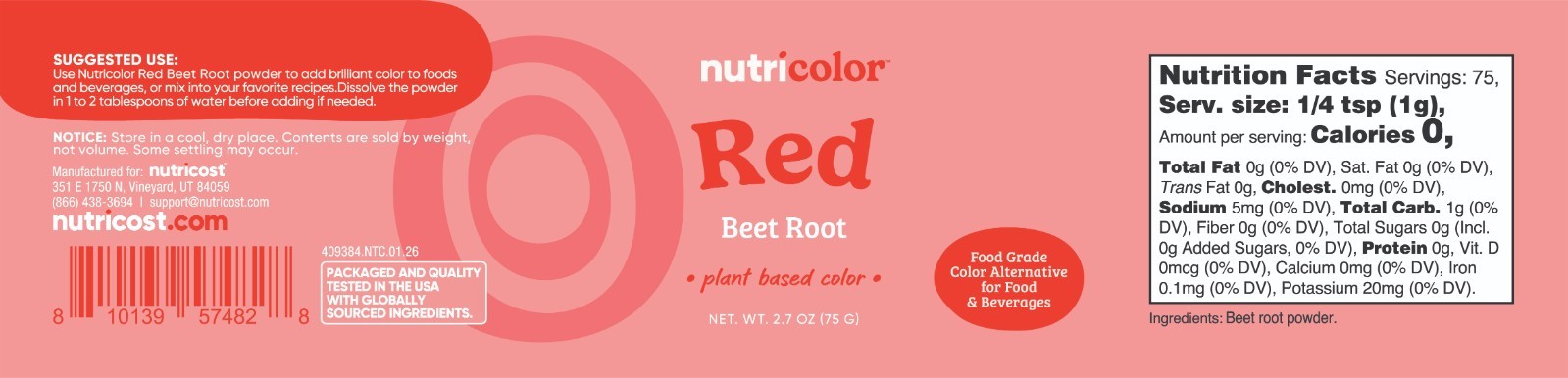 Nutricost Red Plant Based Food Coloring From Beet Root Powder