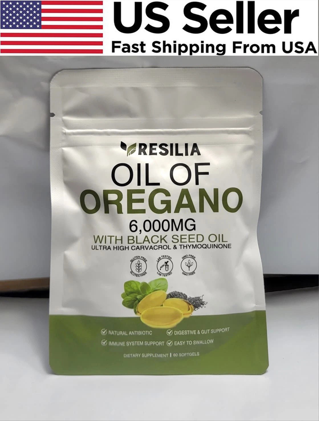 Resilia Oil of Oregano 6000mg with Black Seed Oil Softgels – 60 Capsules 1xPk