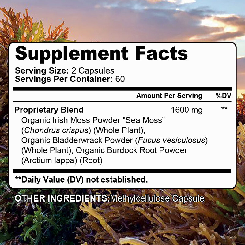 Sea Moss & Bladderwrack Mix Capsules 100% Clean & Natural Pure Vegan Caps