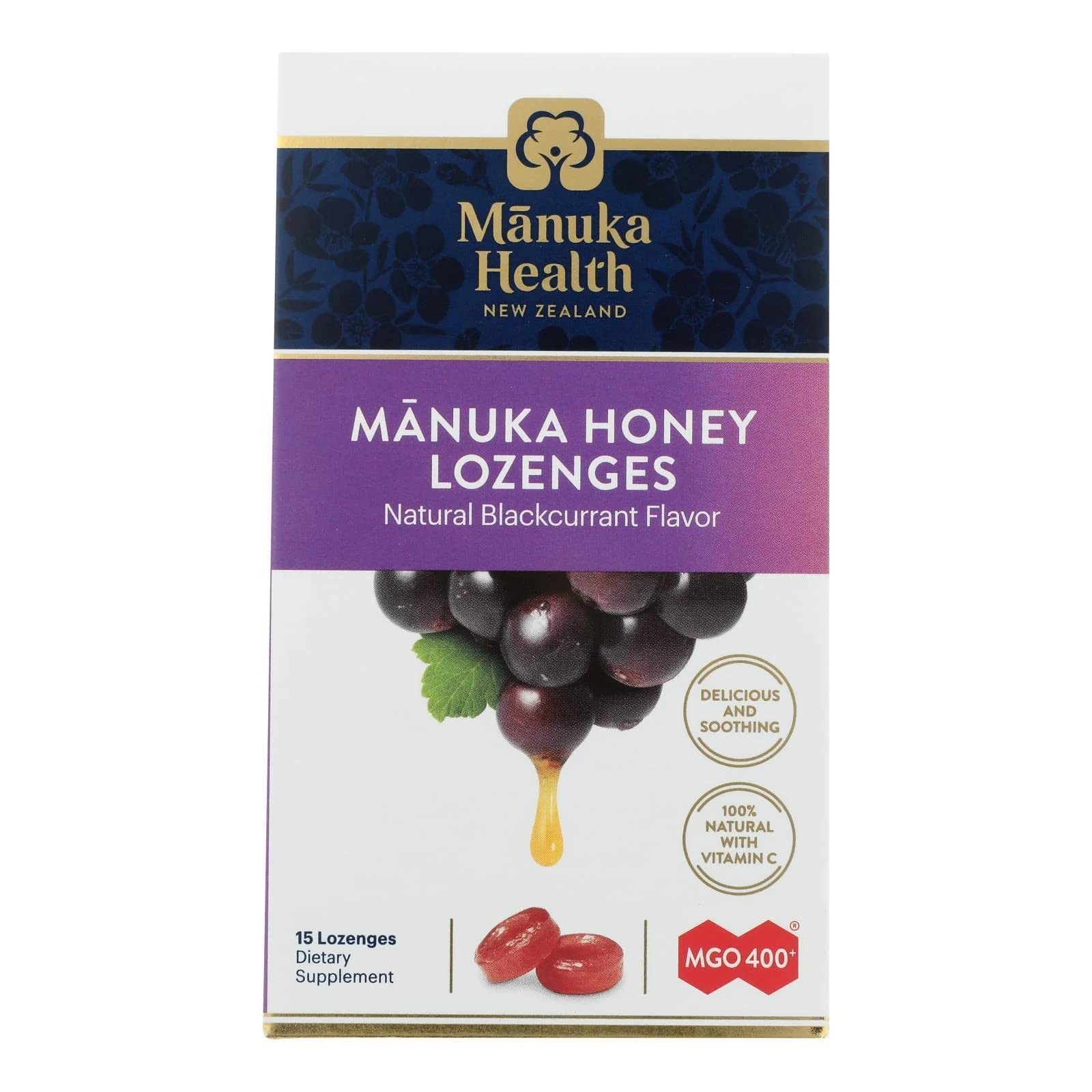 (Pack of 12) Manuka Health Manuka Honey Blackcurrant Lozenges 15 Pieces
