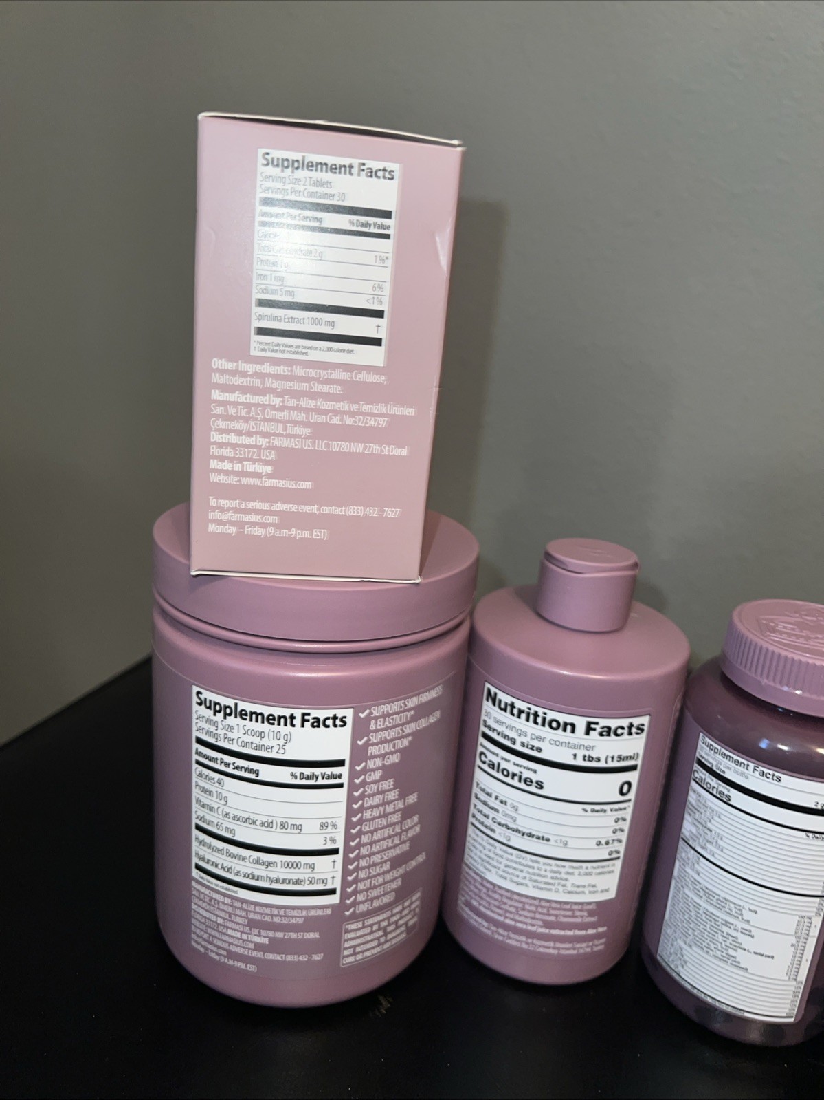 5 Farmasi Products Collagen Powder Coffee Chicory Spirulina And Berry Green
