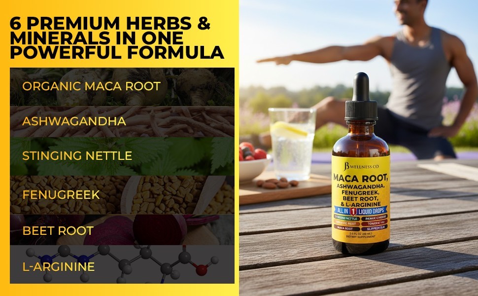 Organic Maca Root Liquid Drops 2-Pack, Ashwagandha, Nettle, Fenugreek, Beet Root