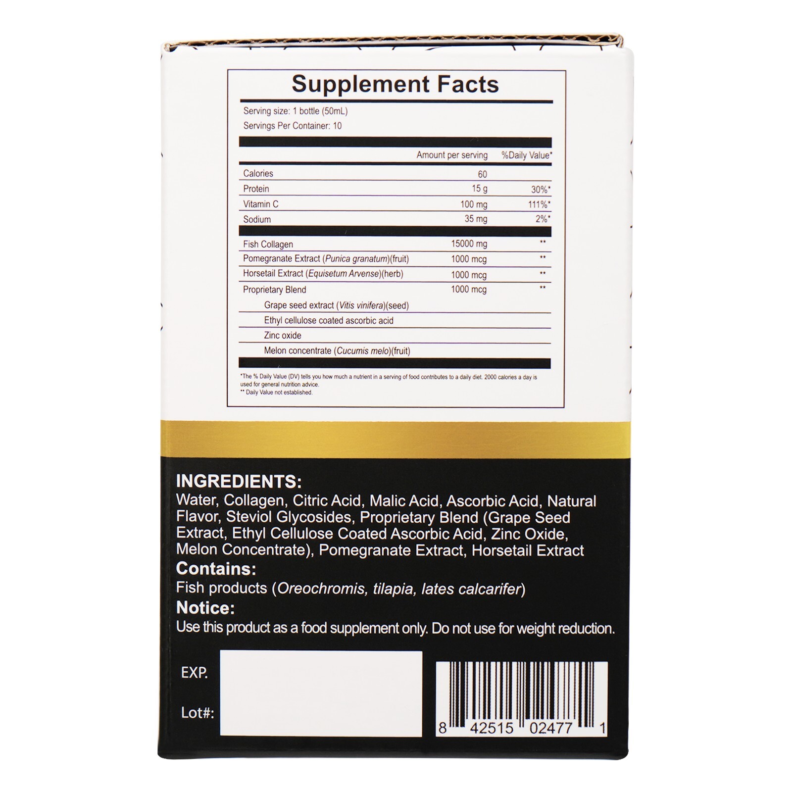 Sipnutri Liquid Collagen Drink 15000mg Hydrolyzed Marine Fish Collagen 1 Box