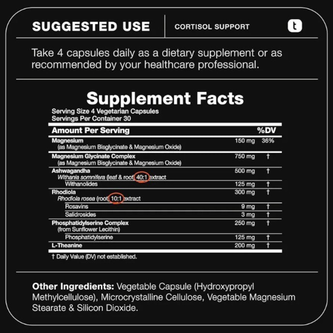Toniiq Cortisol Supplement for Women & Men Calm, Balanced-Strength 5-in-1 120ct