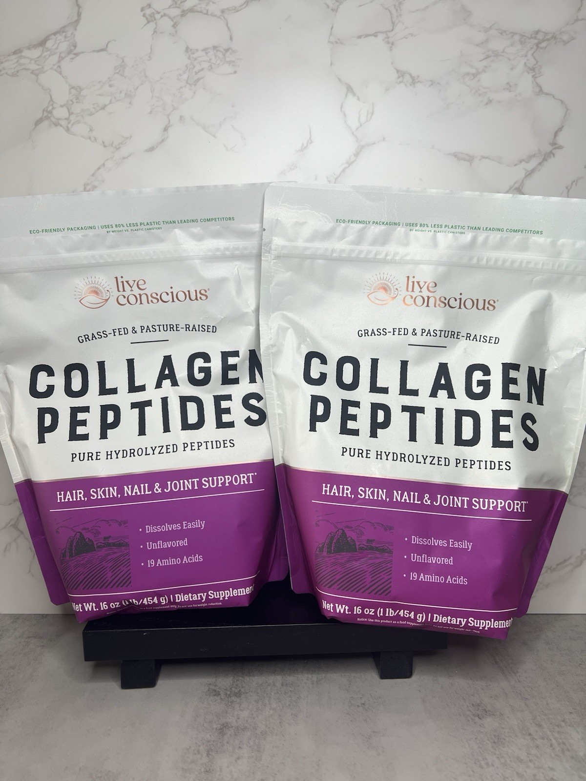 Live Conscious Collagen Peptides Powder Unflavored Two Pack! 16 oz Exp 01/28