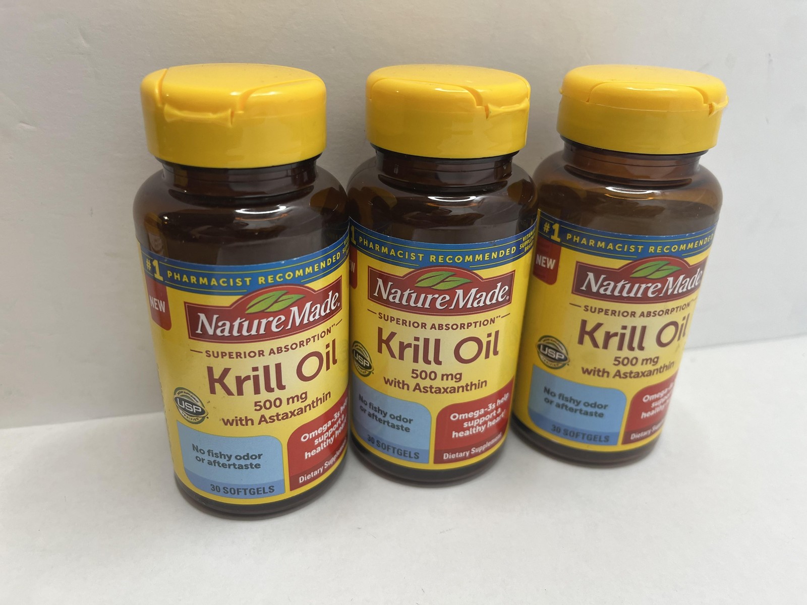 Nature Made LOT/3 Krill Oil 500mg 30 Softgels Exp 1/27 Omega-3 Heart Health