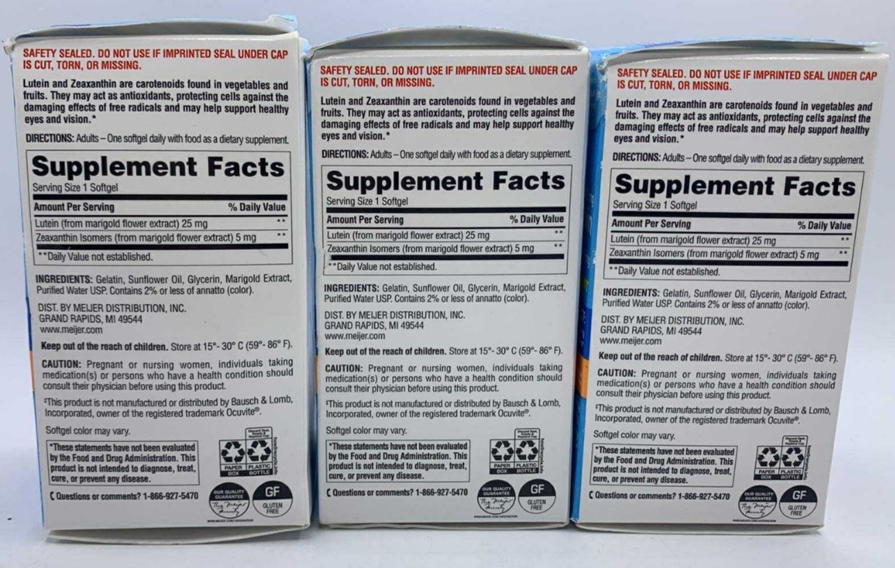 3PK Meijer Lutein 25 mg With Zeaxanthin Isomer 5 mg ~ 30 Softgels Each ~EXP 6/26