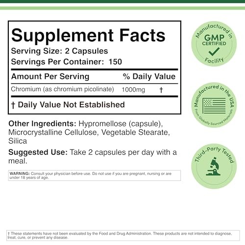 Chromium Picolinate 1000mcg for Healthy Weight 300 Count (Pack of 1)