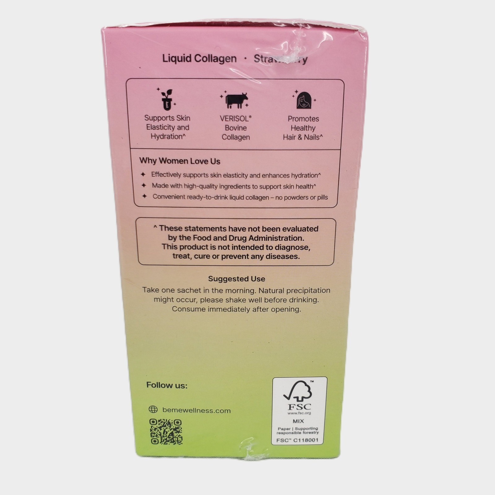 BeMe Liquid Collagen Peptide Strawberry 15 Sachets Hair Skin Nails 2500mg Biotin