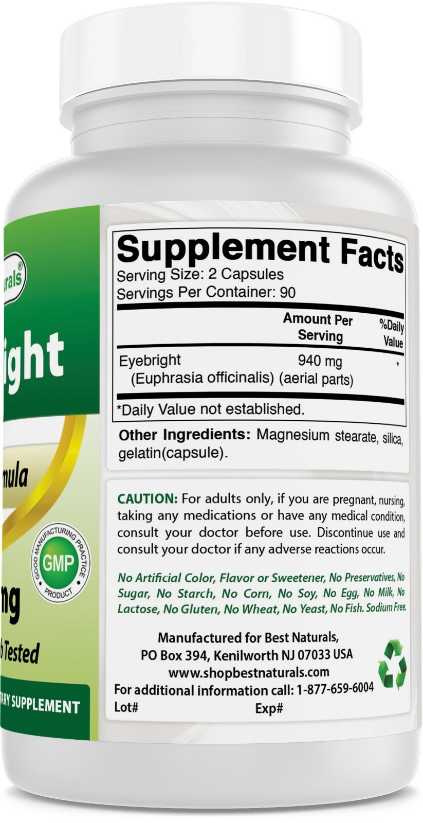3 Pack Best Naturals Eyebright 470 mg 180 Capsules