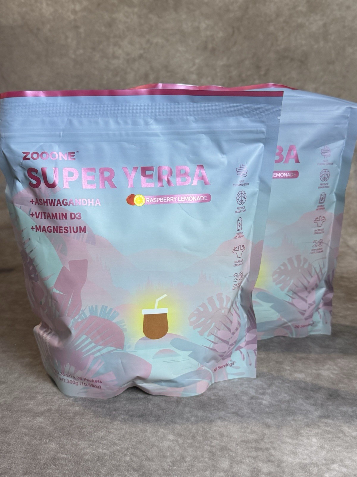 ZOOONE Yerba Mate Powder Ashwagana Vitamin D3 Magnesium Raspberry Lemonade