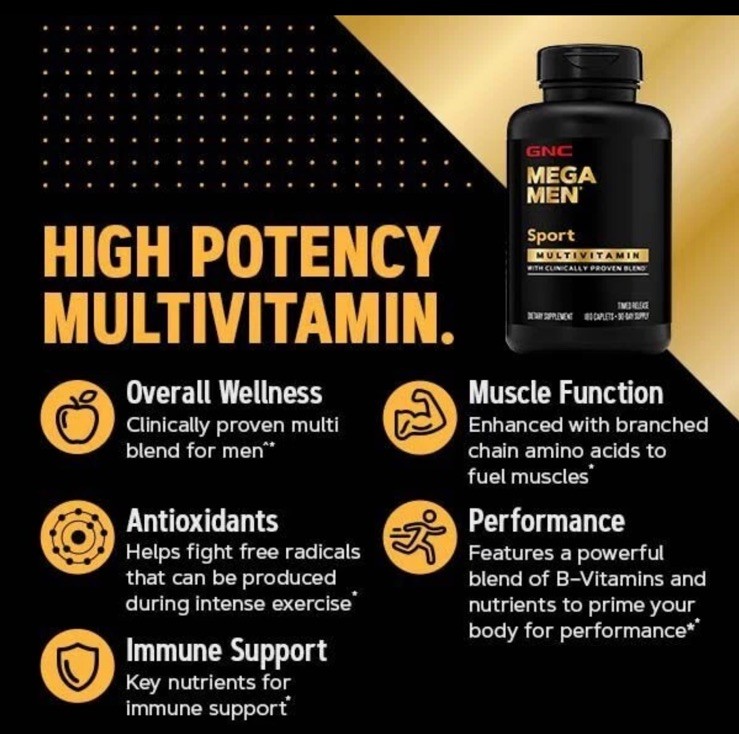 GNC Mega Men Sport Timed-Release Multivitamin, 90 Tablets