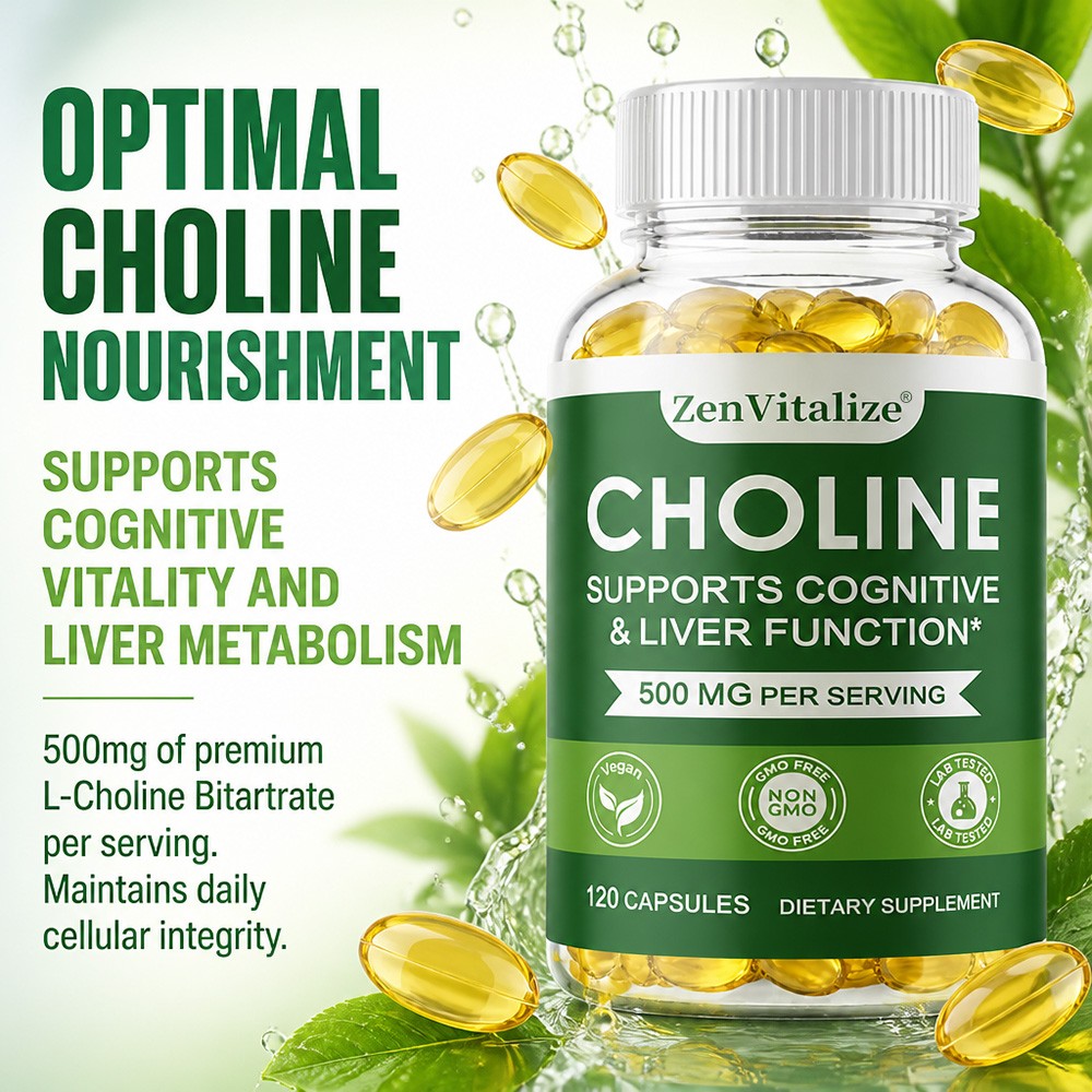 500mg Choline Capsules For Mental Focus & Healthy Liver Function,30/60/120 CT