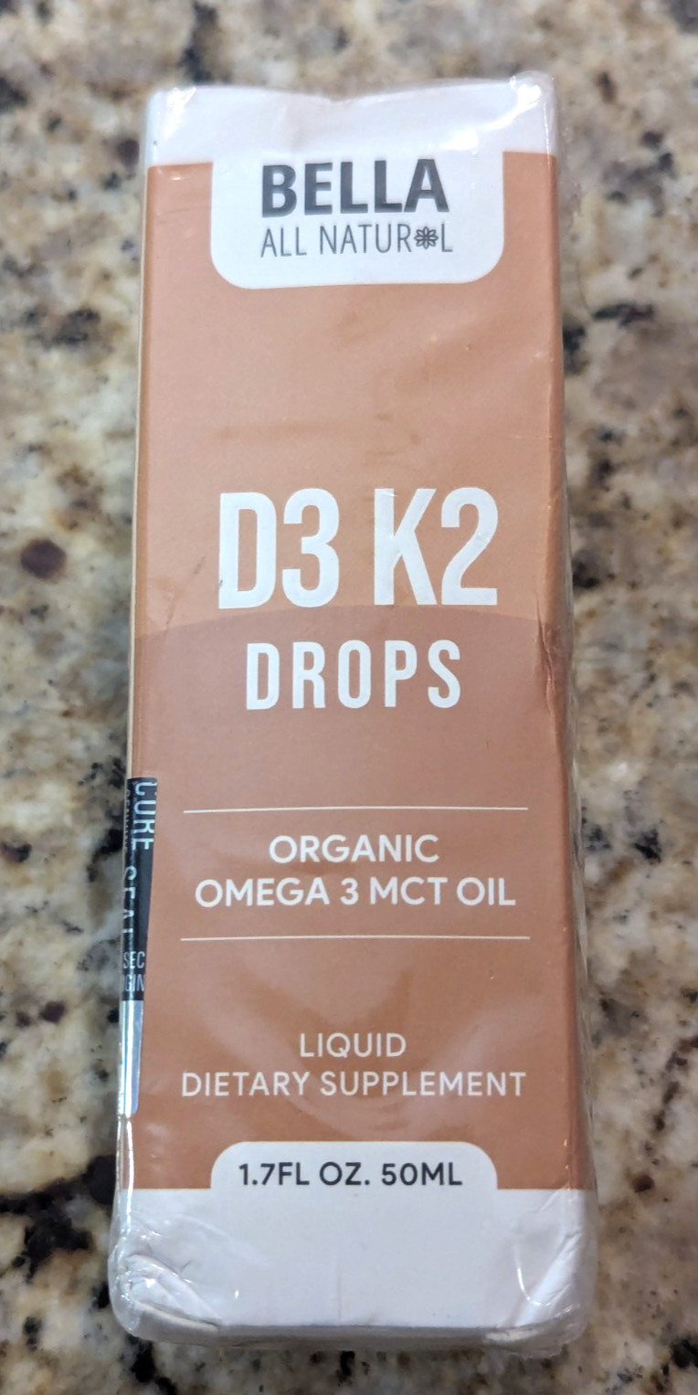 Bella All Natural D3 K2 Drops Organic Omega 3 MCT Oil Liquid 1.7 oz exp: 08/2027