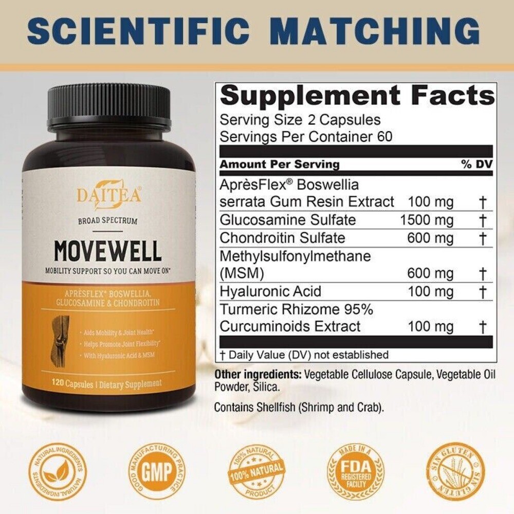 Glucosamine Sulfate -120 Capsules – 1500mg -Helps Promote Joint Flexibility