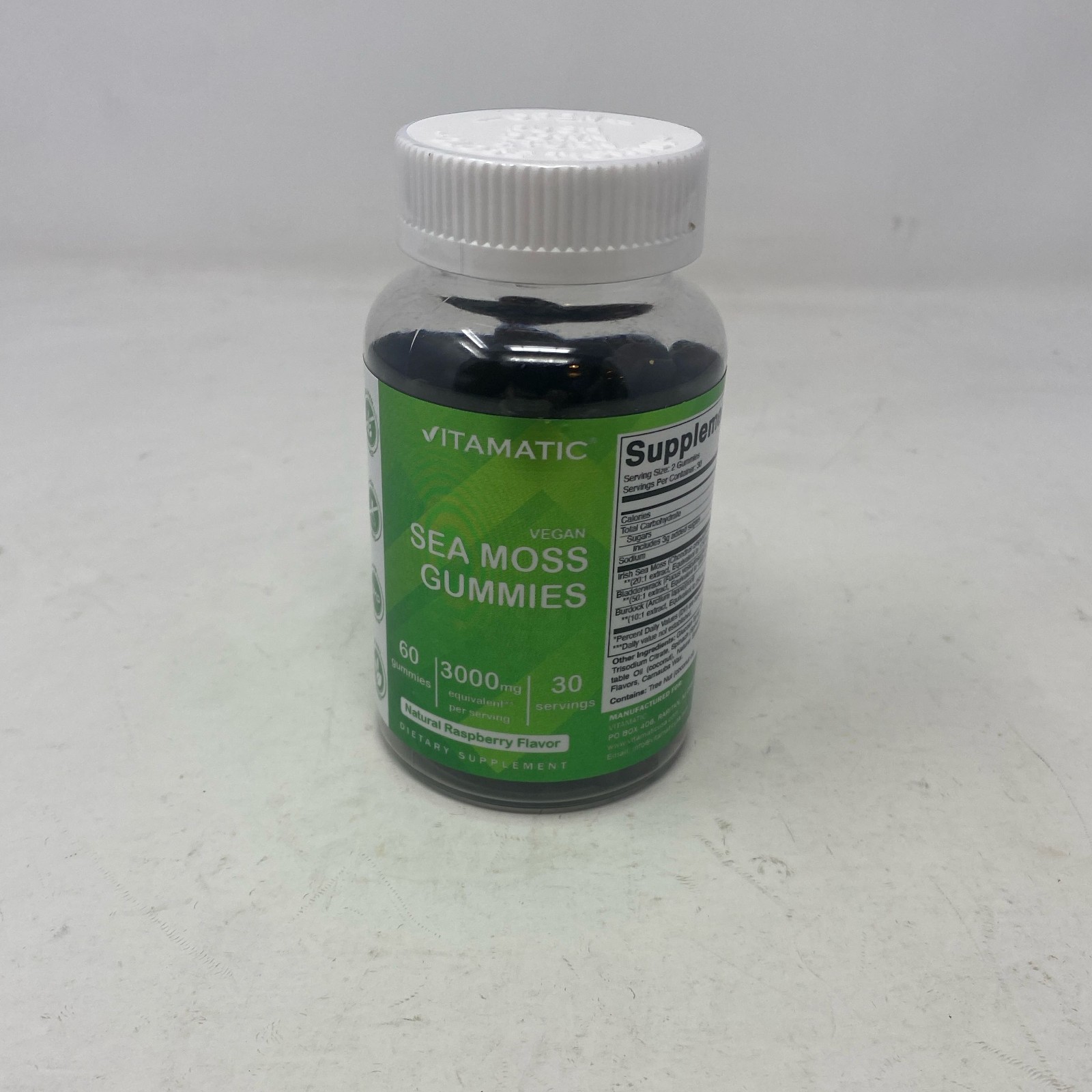 Vitamatic Sea Moss Gummies 3000mg 60ct Natural Raspberry Vegan