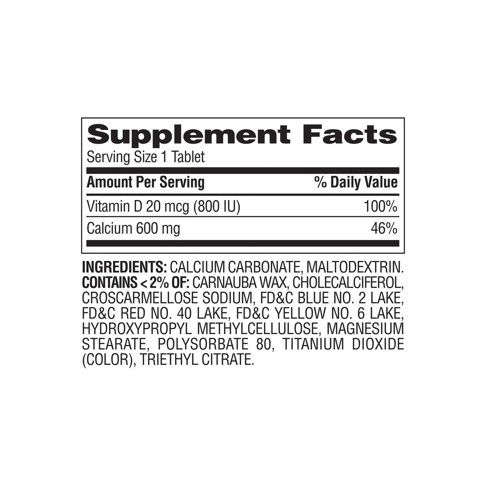 Equate Calcium 600 mg + D3 Tablets- 120 Ct