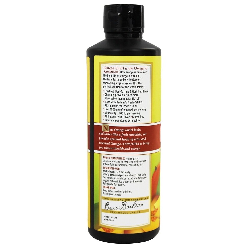 Barlean’s Omega Swirl Omega-3 Fish Oil Mango Peach, 16 Ounces