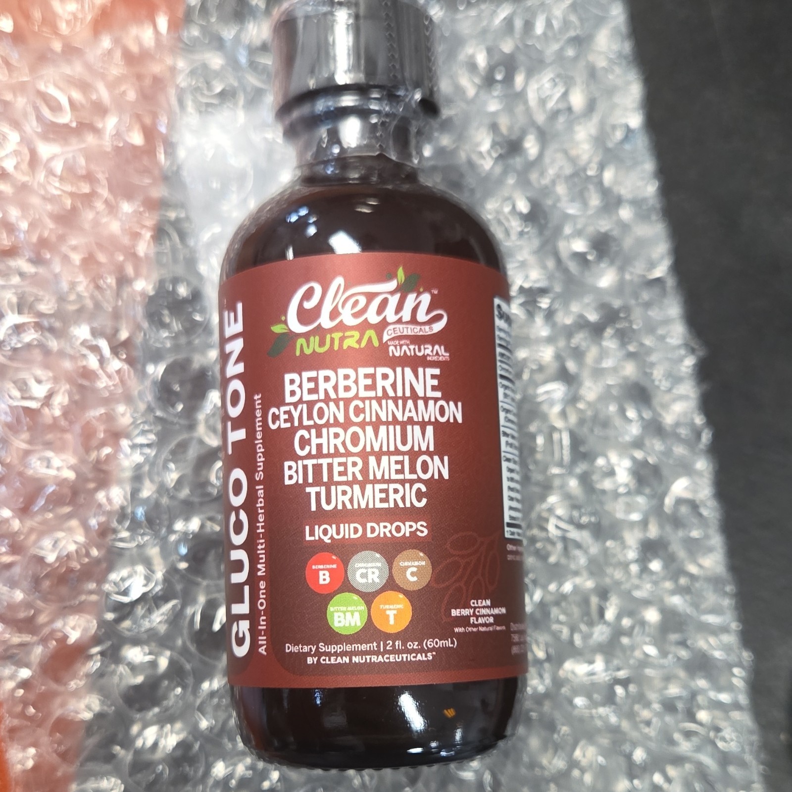 Clean Nutra Gluco Tone Liquid Drops w/ Berberine, Berry Cinnamon, 2 fl oz