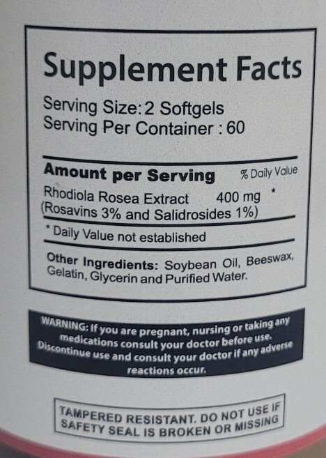 Rhodiola Rosea Extract – 120 Soft gels, Energy and Boosting- SALE!!!!!