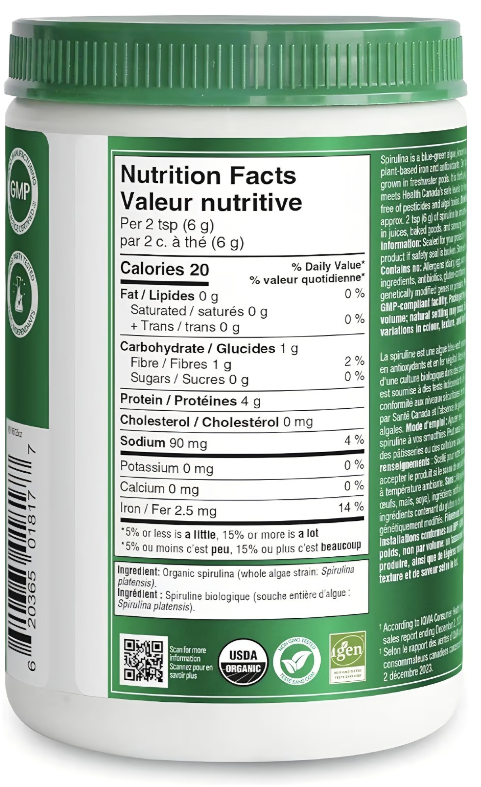 Organika Organic Spirulina Blue-Green Algae 2-Pack 100 Servings